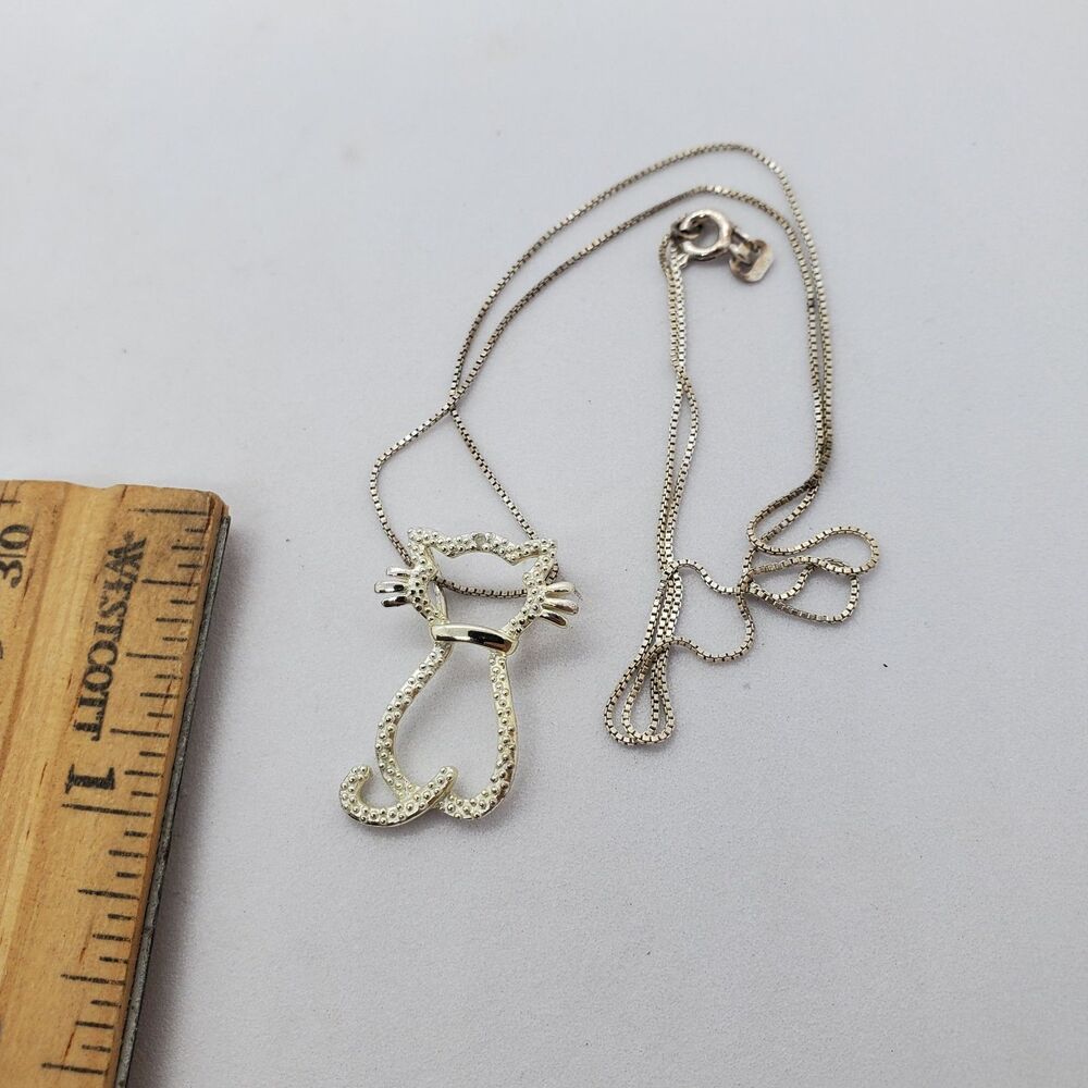 Sterling Silver and Diamond Cat Necklace and Pendant 18" 925